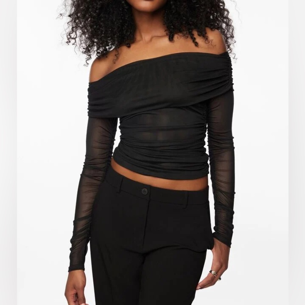 Mesh Off Shoulder Top | Dynamite